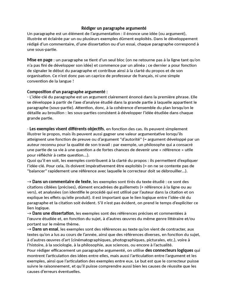 Rédiger un paragraphe argumenté efficace | PDF