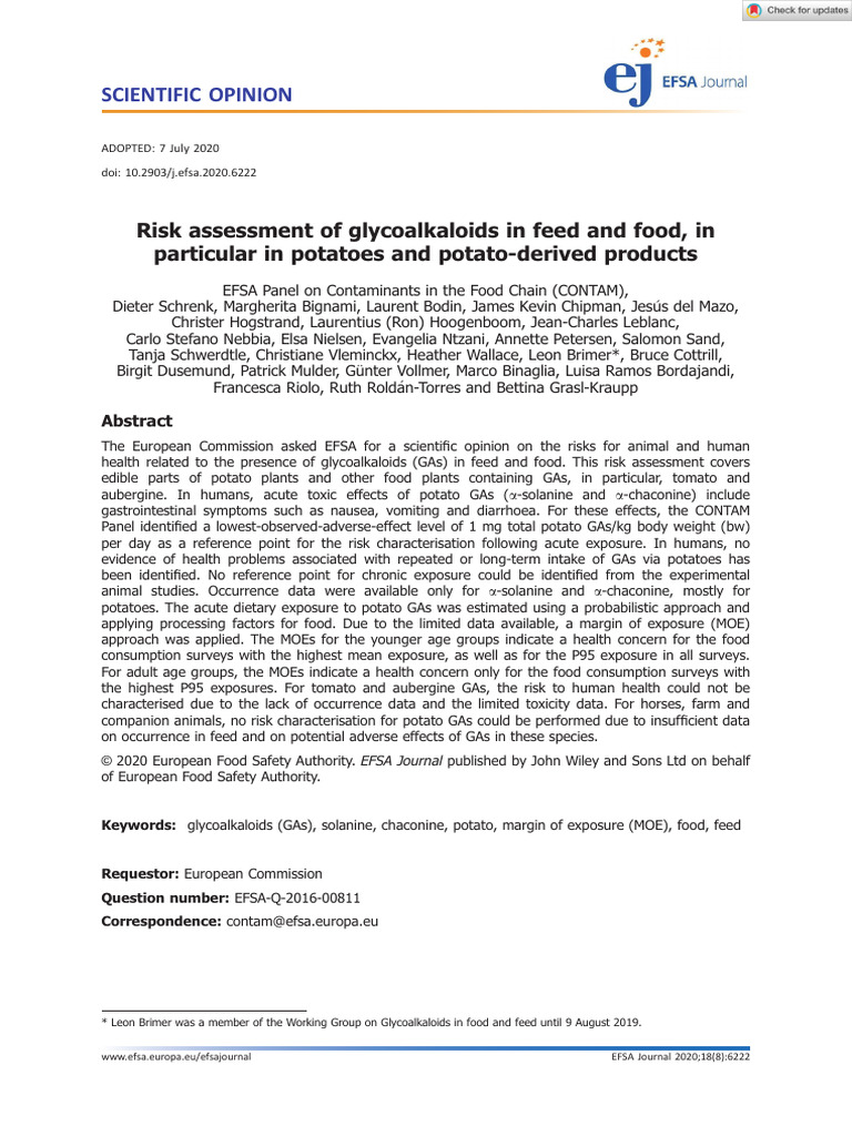 EFSA Journal - 2020 - - Risk Assessment of Glycoalkaloids in Feed and ...