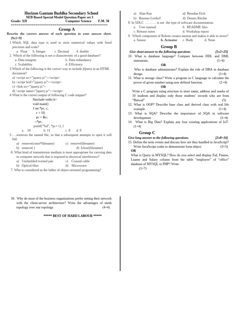 Computer Model Question Set 3 | PDF | Databases | Object Oriented ...