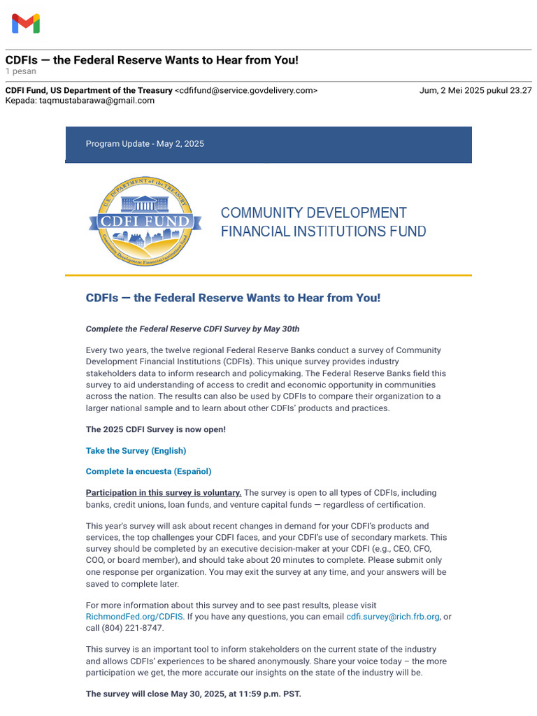 Gov - CDFIs - The Federal Reserve Wants To Hear From You! | PDF
