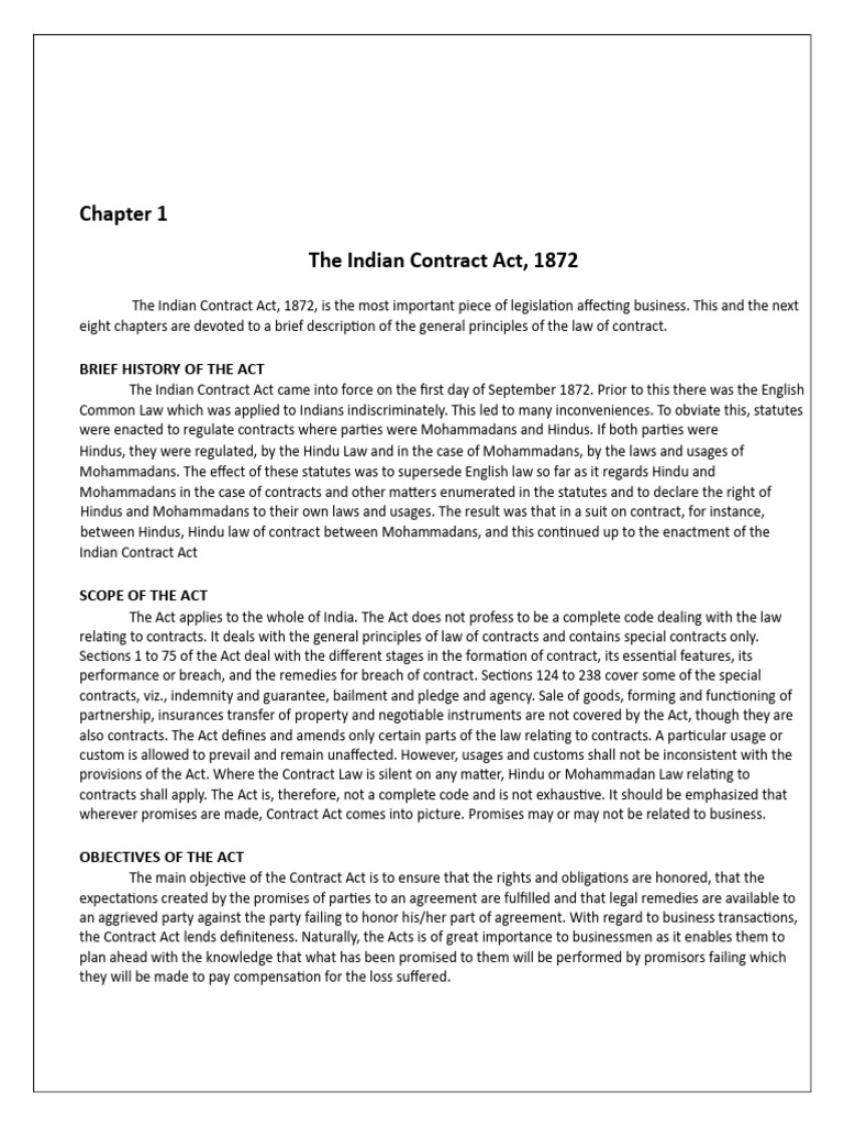 Overview of Indian Contract Act | PDF | Offer And Acceptance | Breach ...