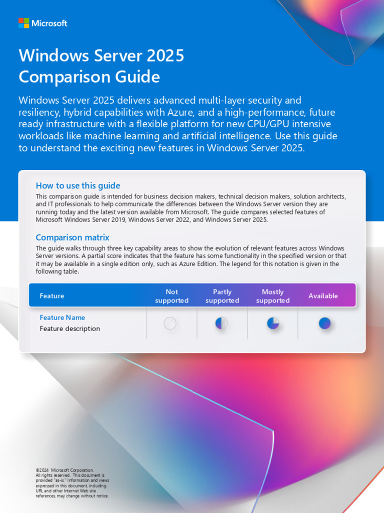 Windows Server 2025 Features Comparison Guide | PDF | Hyper V ...