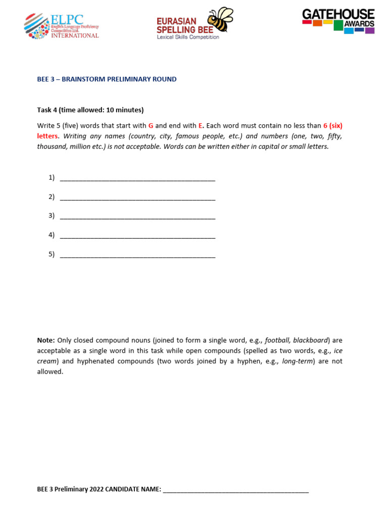 Bee 3 Brainstorm Task - Prelim Esb 2022 | PDF