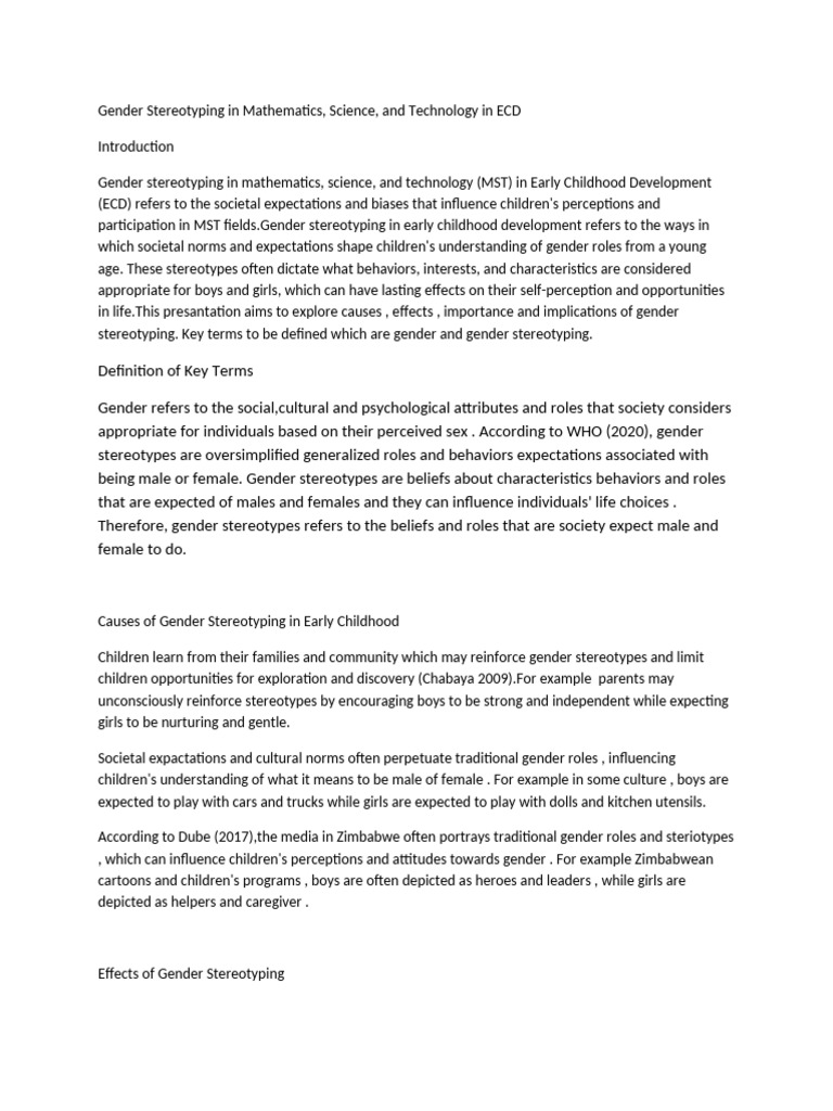 Gender Stereotyping in Early Childhood MST | PDF | Gender Role | Gender