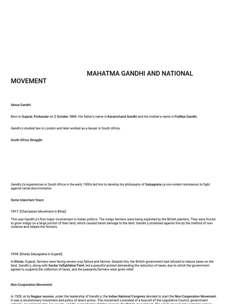 Gandhi's Role in India's Freedom Movement | PDF | Mahatma Gandhi ...
