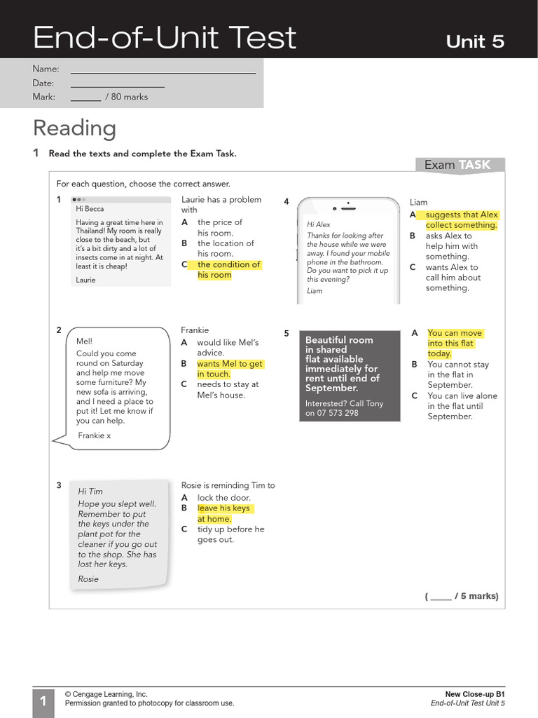 b1 End-Of-unit Test Unit 5 | PDF
