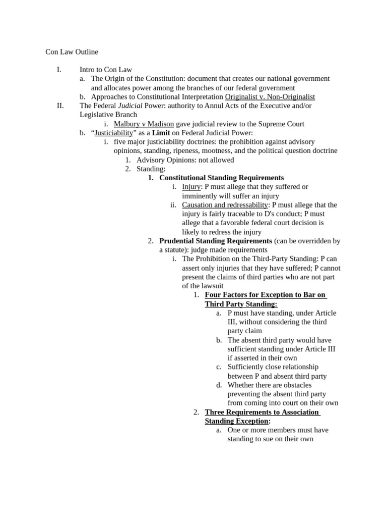 Constitutional Law Outline: Key Concepts | PDF | Standing (Law ...