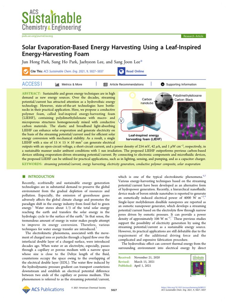 13 - Park Et Al 2021 Solar Evaporation Based Energy Harvesting Using A ...