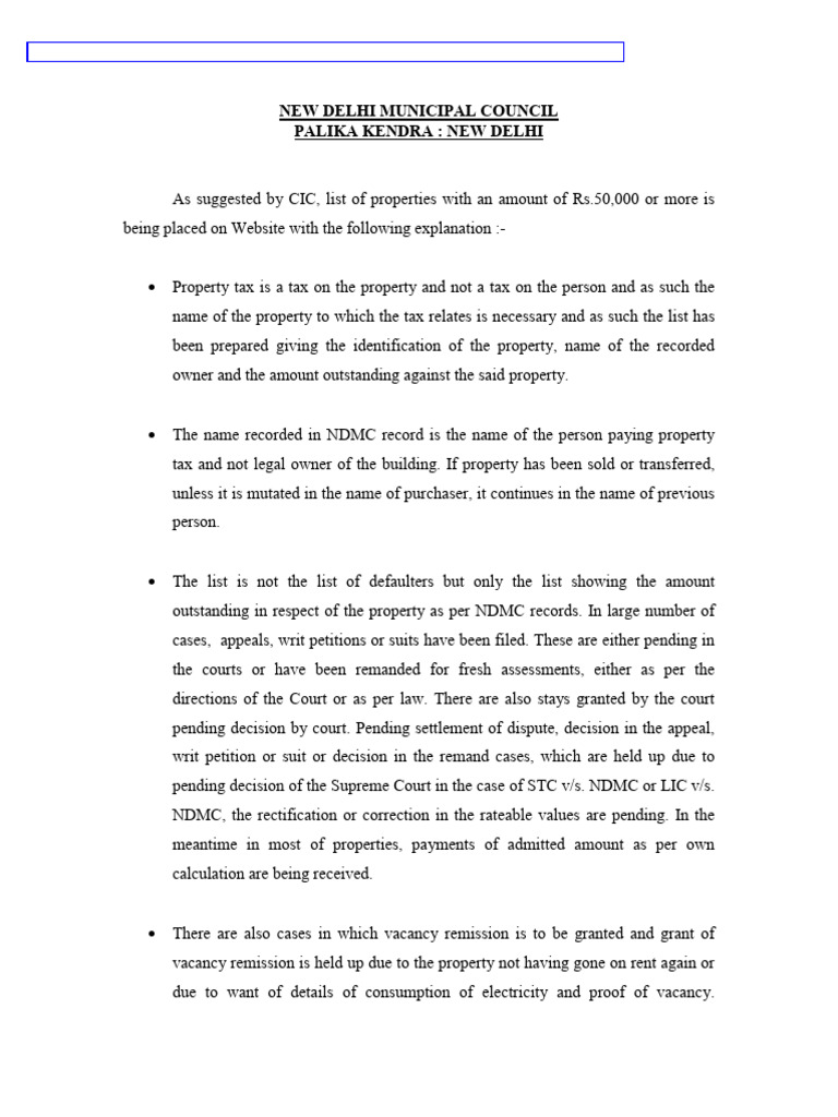 Outstanding Property Tax List in NDMC | PDF | Public Law