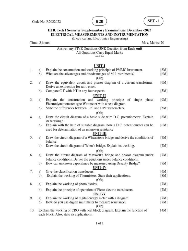2023 Electrical Measurements Exam Paper | PDF | Electrical Network ...