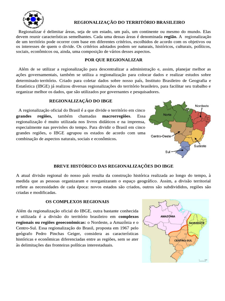 Regionalização do Território Brasileiro | PDF