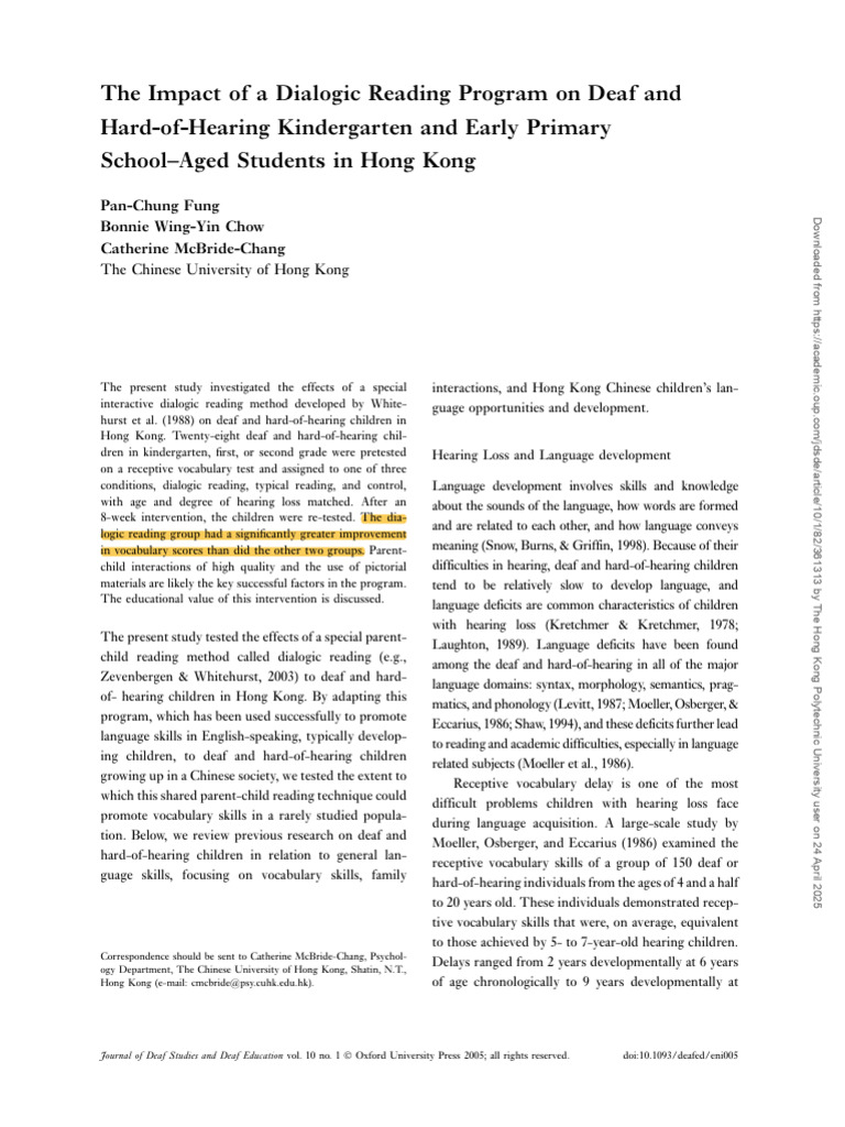 Dialogic Reading for Deaf Children in HK | PDF | Deafness | Hearing Loss
