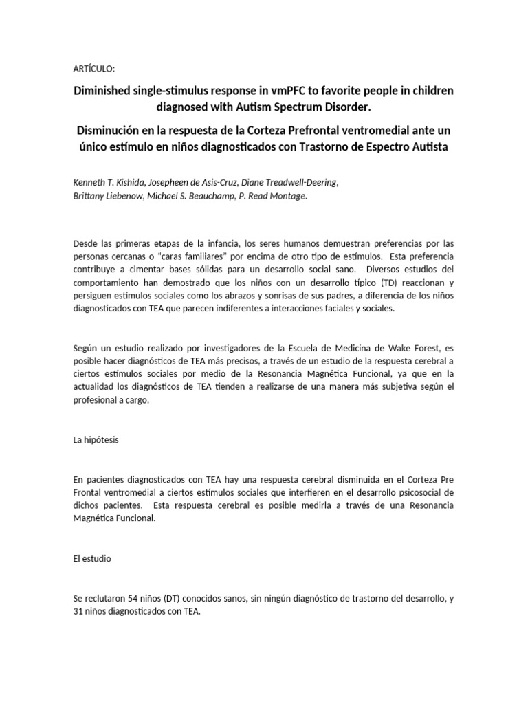 Articulo IRMf | PDF | Autismo | Ciencias del comportamiento