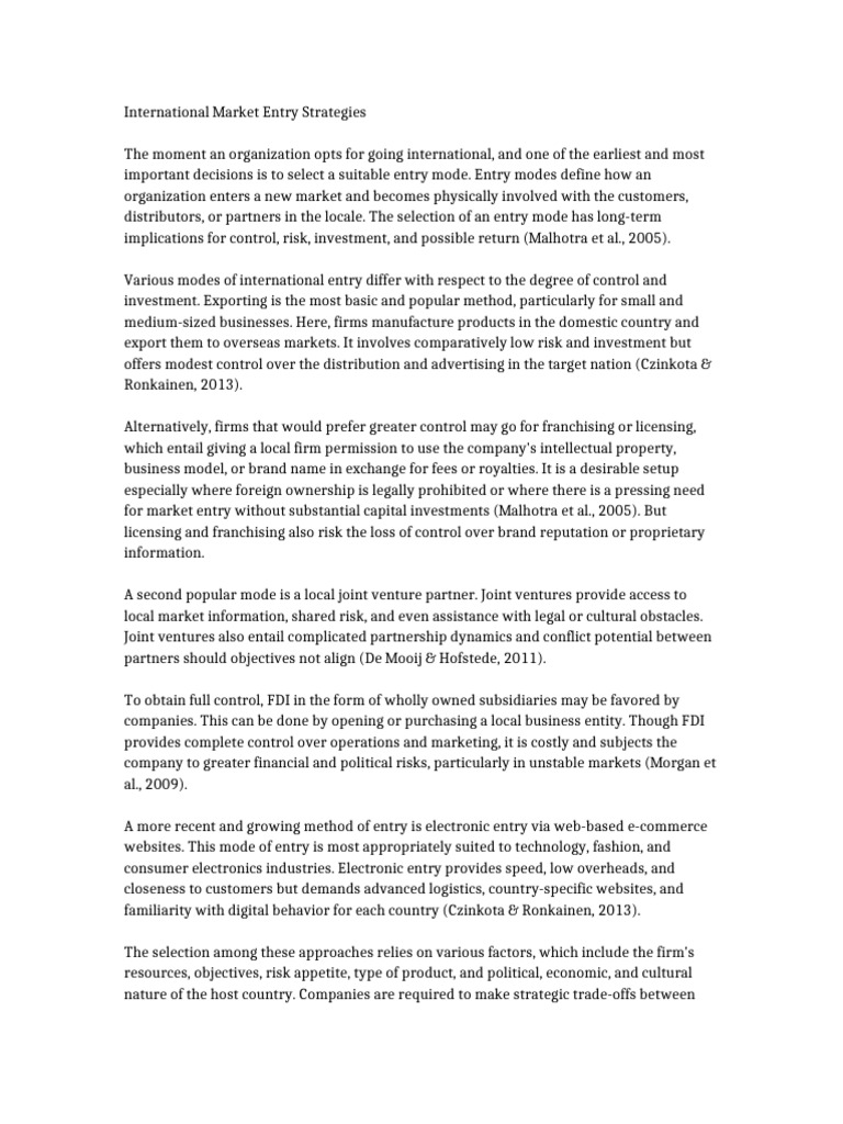 International Market Entry Modes Explained | PDF | Joint Venture ...
