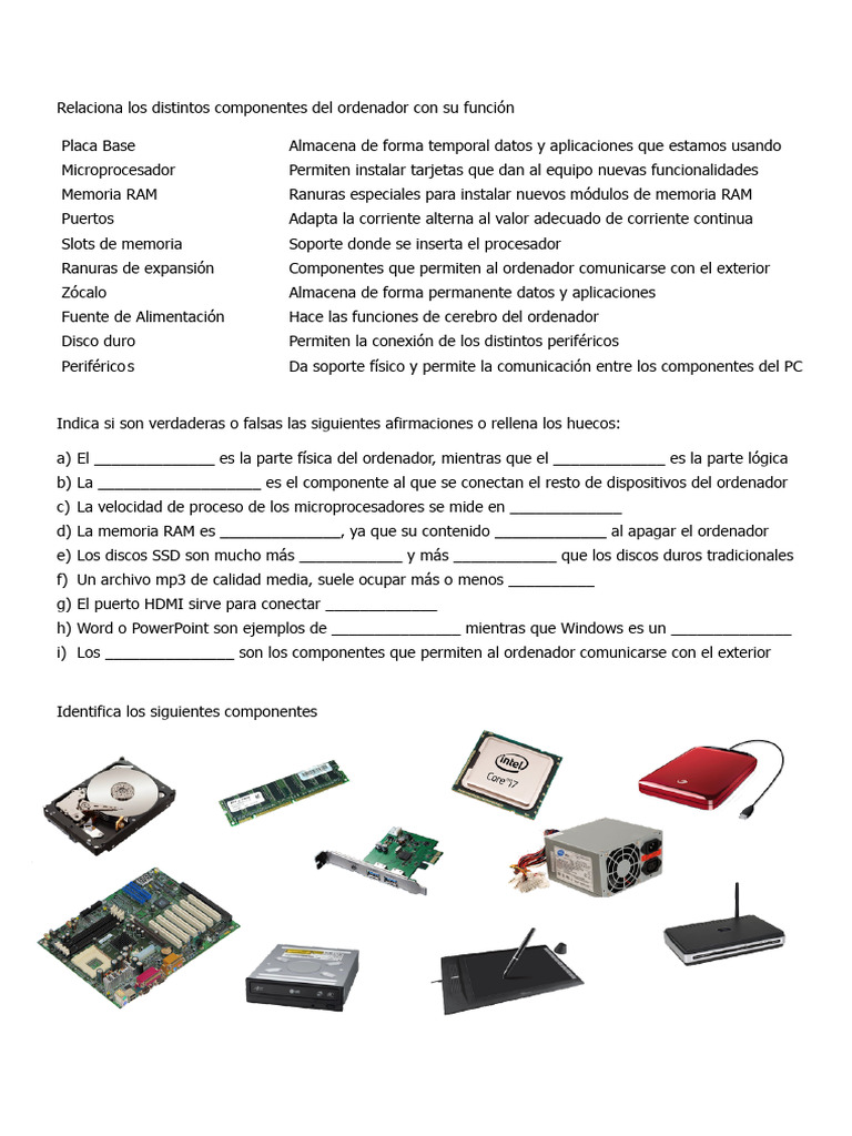 Componentes del Ordenador y sus Funciones | PDF | Hardware de la ...