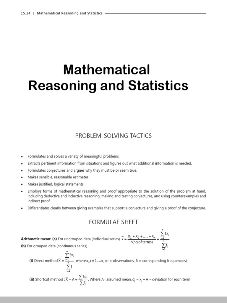 Mathematical Reasoning & Statistics Guide | PDF | Mode (Statistics) | Mean