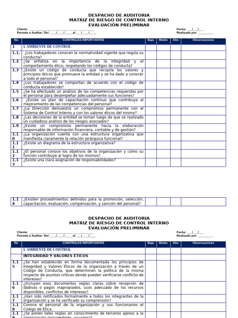 Matriz de Riesgo en Control Interno | PDF | Auditoría | Presupuesto