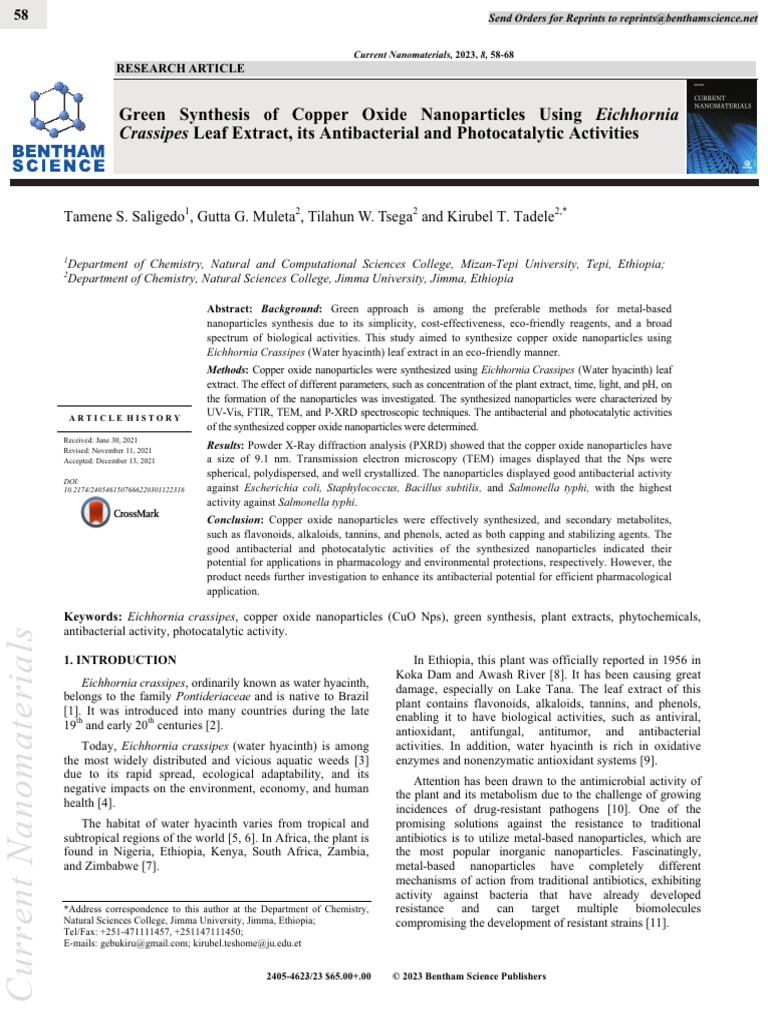 Green Synthesis of Copper Oxide Nanoparticles | PDF | Nanoparticle ...