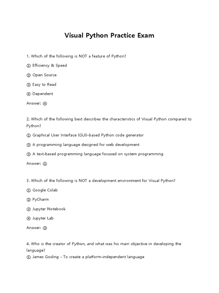 Visual Python Practice Exam - 1 | PDF