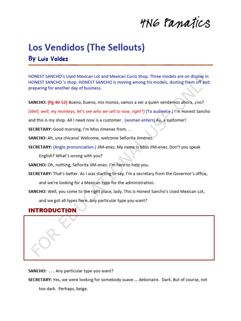 Los Vendidos: A Satirical Play | PDF