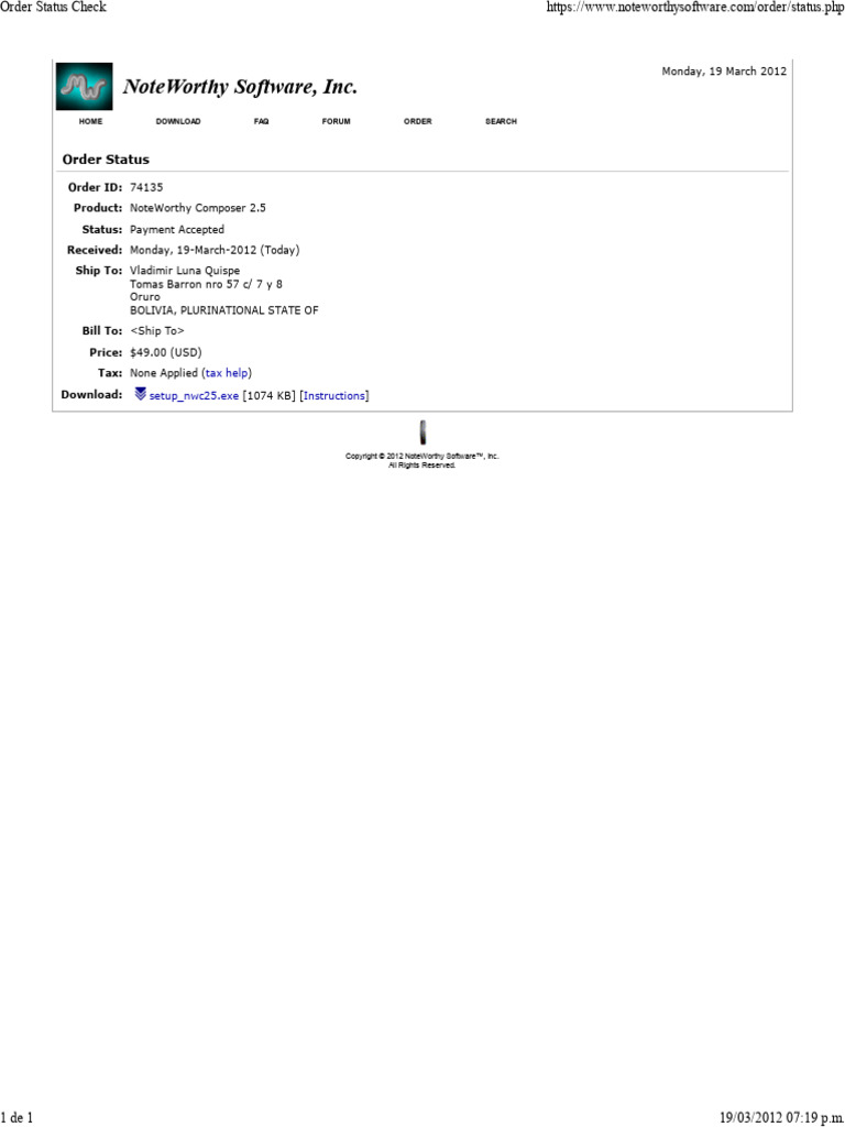 Order Status for NoteWorthy Composer | PDF