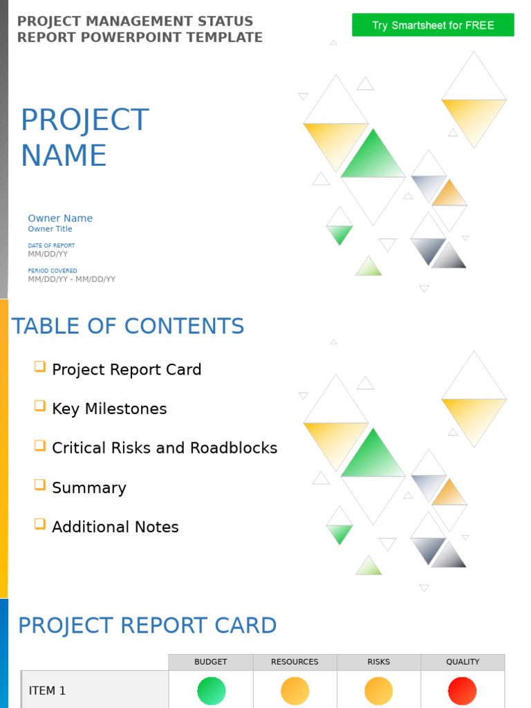 Project Management Status Report Template | PDF