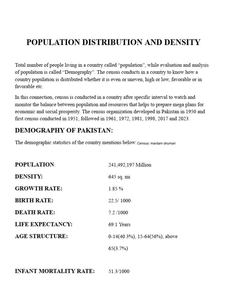 Population Distribution and Density | PDF | Pakistan | South Asia