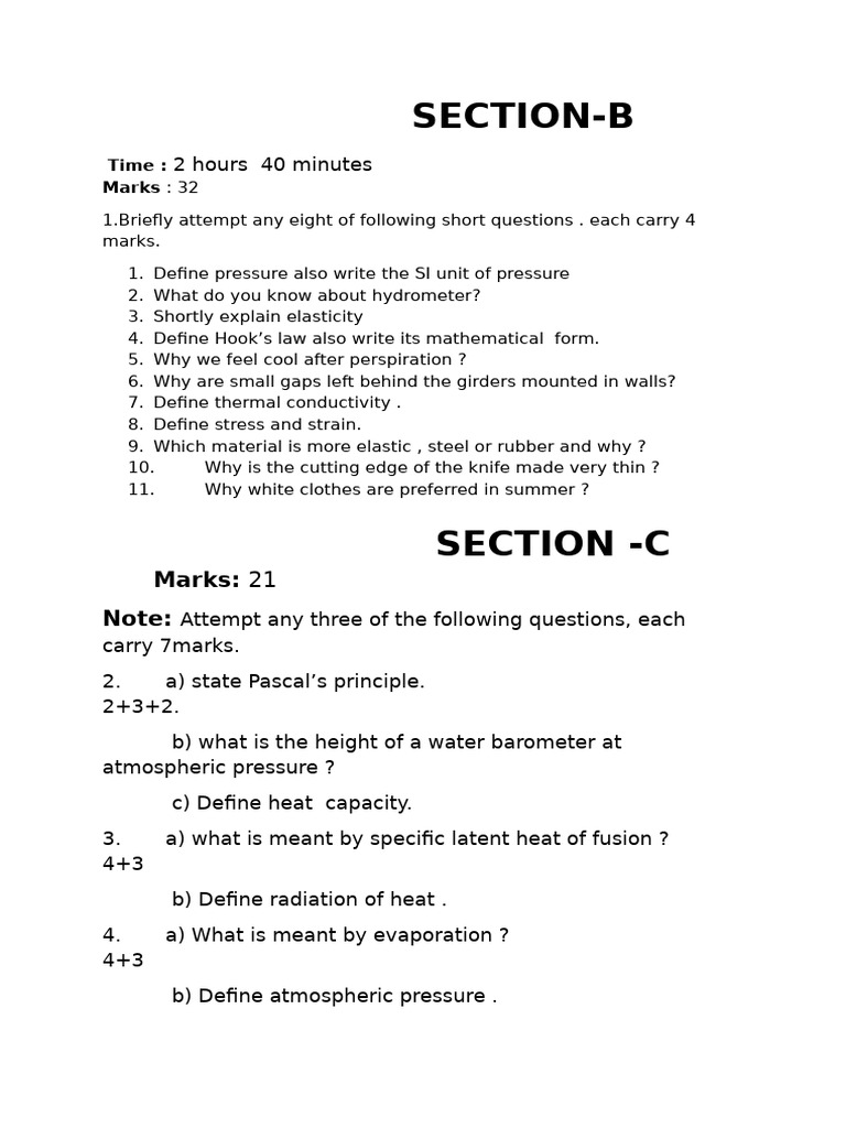 9th Class Physics Exam Paper Pattern | PDF