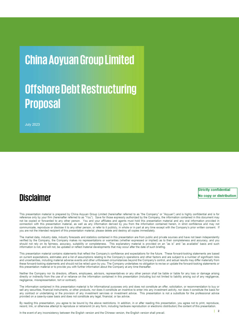 China Aoyuan Investor Presentation (July 2023) | PDF | Debt | Legal  Liability