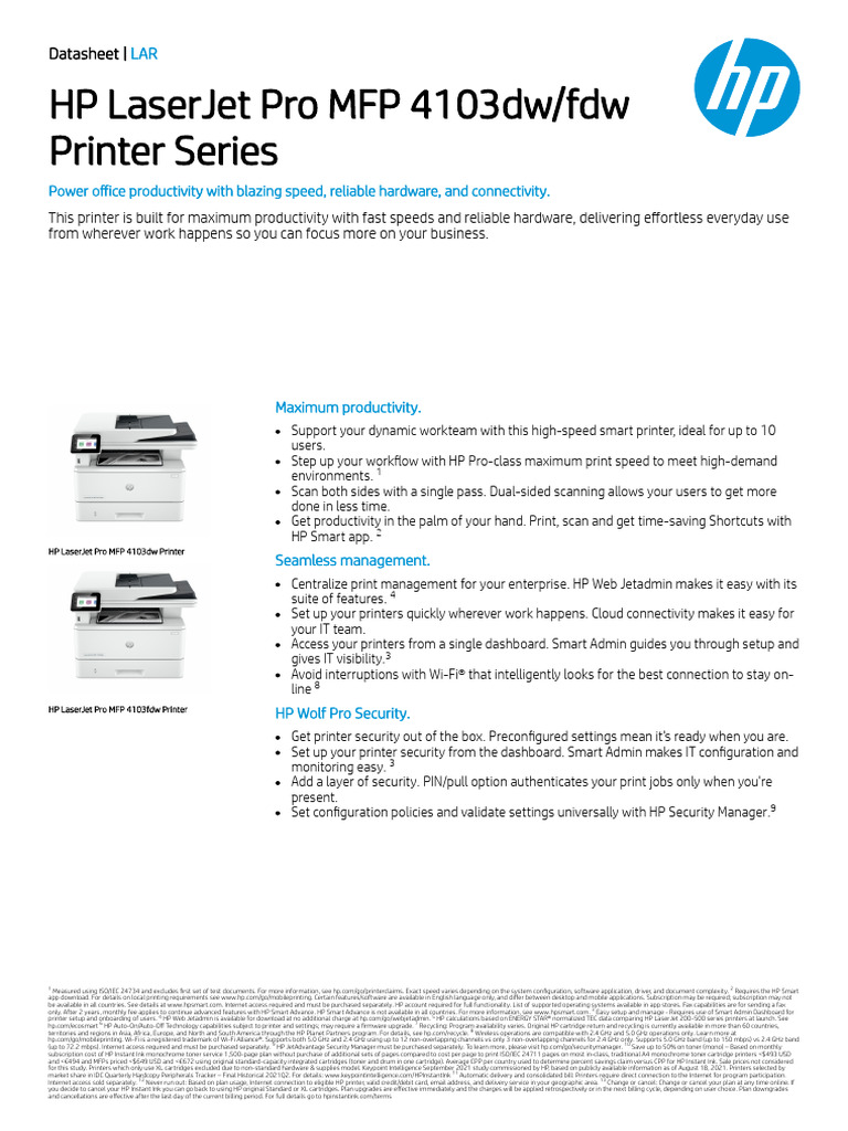 HP LaserJet Pro MFP 4103dw/fdw Overview | PDF | Printer (Computing ...
