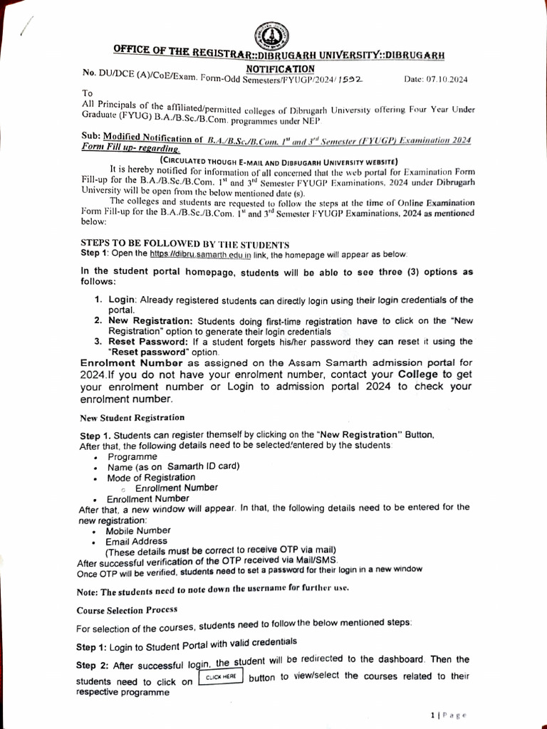 FYUGP Exam Form Registration Guide | PDF | Computing