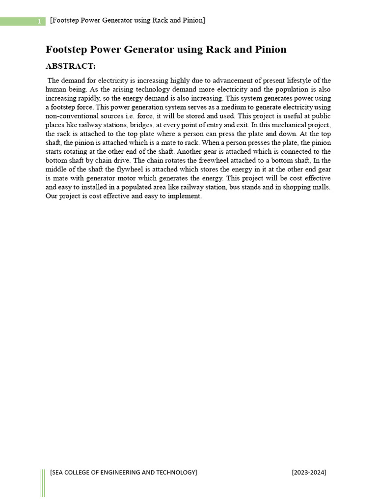 Footstep Power Generation System | PDF | Power Inverter | Gear