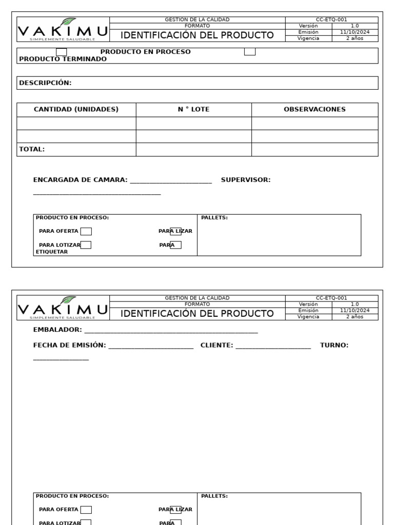 Formato de Gestión de Calidad CC-ETQ-001 | PDF