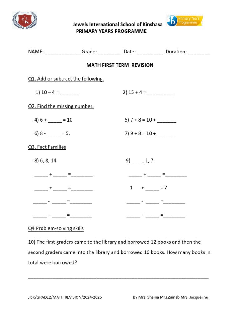 Math Revision First Term | PDF