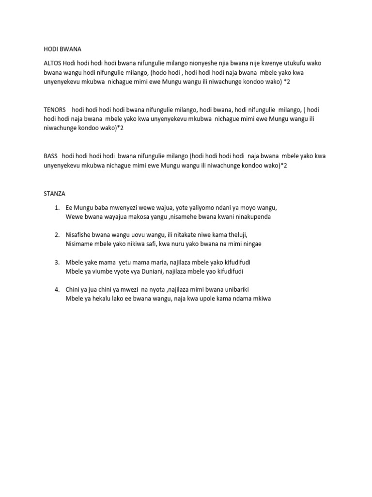 Hodi Bwana | PDF
