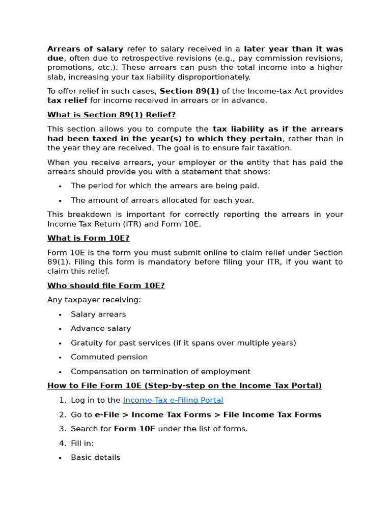 Tax Relief for Salary Arrears: Section 89(1) | PDF | Taxes | Income Tax