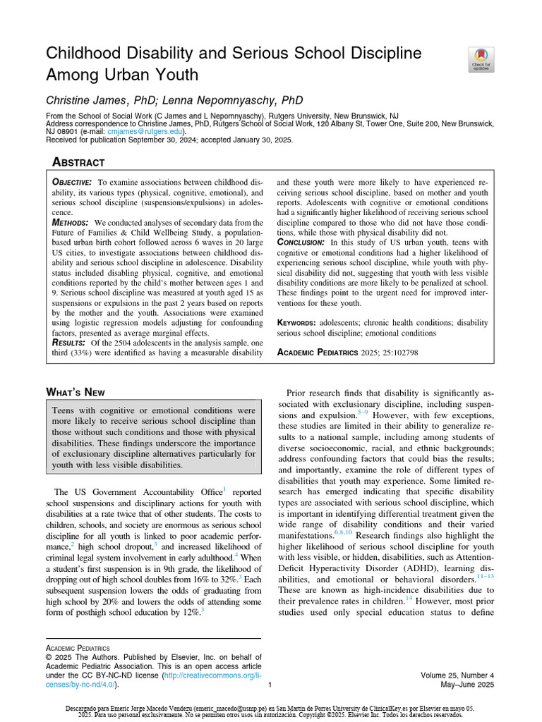 Childhood Disability and Serious School Discipline | PDF | Disability ...