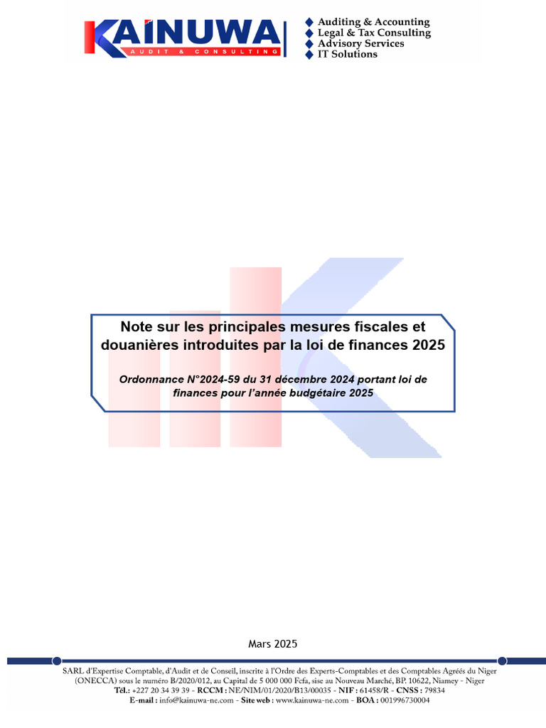 Mesures fiscales de la loi 2025 au Niger | PDF | Impôts | Impôt sur le ...