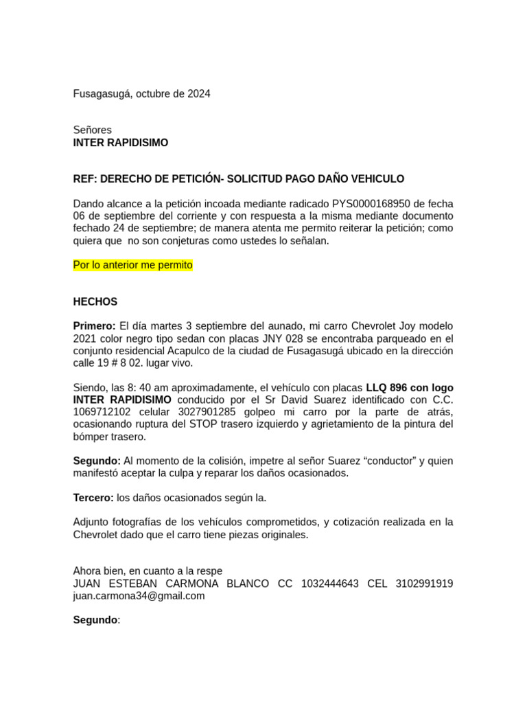 Peticion Interrapidisimo) | PDF