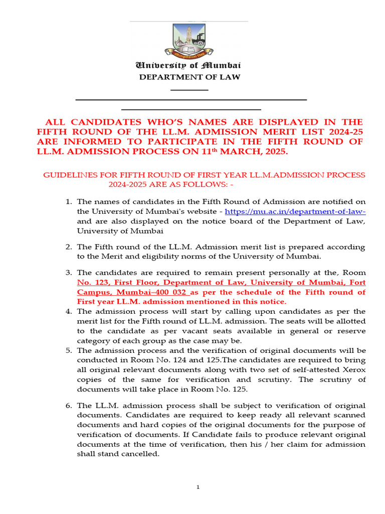 LL.M. Admission Guidelines 2024-2025 | PDF | Government