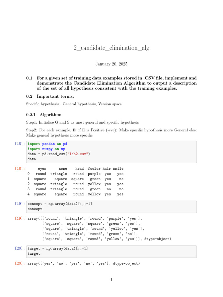 2_candidate_elimination_alg | PDF | Computer Science | Theoretical ...