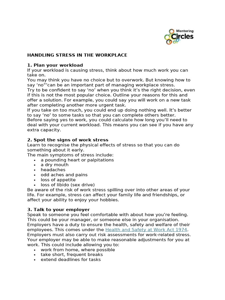 Handling Stress in The Workplace | PDF | Occupational Stress ...