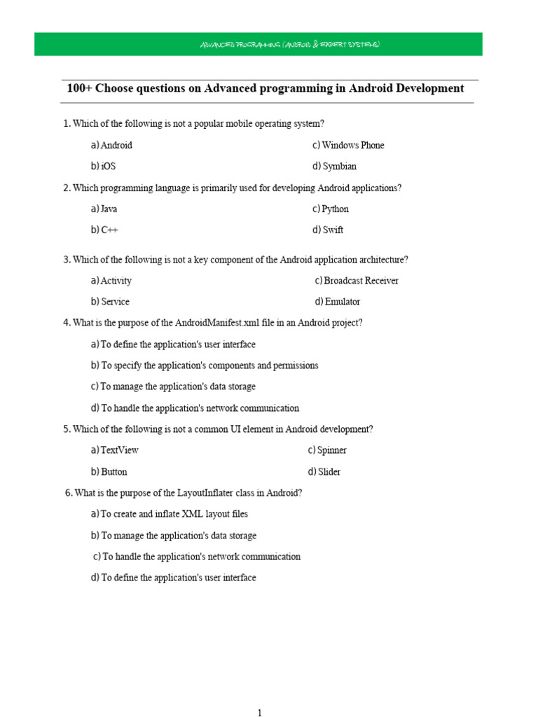 Android Development Quiz Questions | PDF | Android (Operating System ...