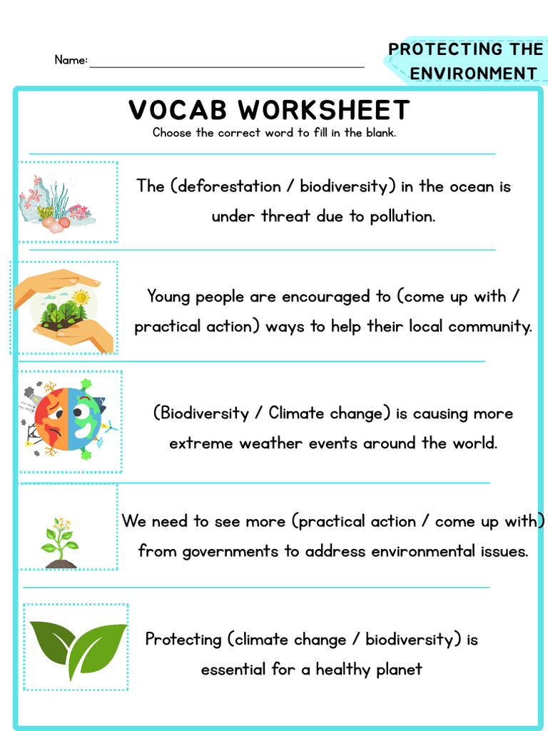 Turquoise and White Illustrative Verbs English Grammar Worksheet | PDF