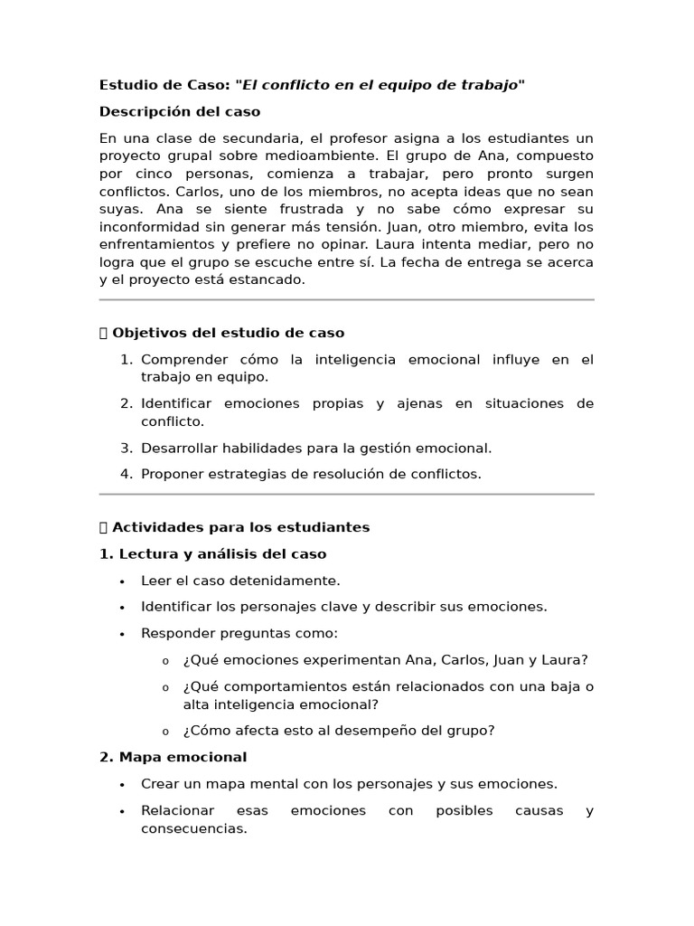 Estudio De Caso Inteligencia Emocional Pdf Las Emociones