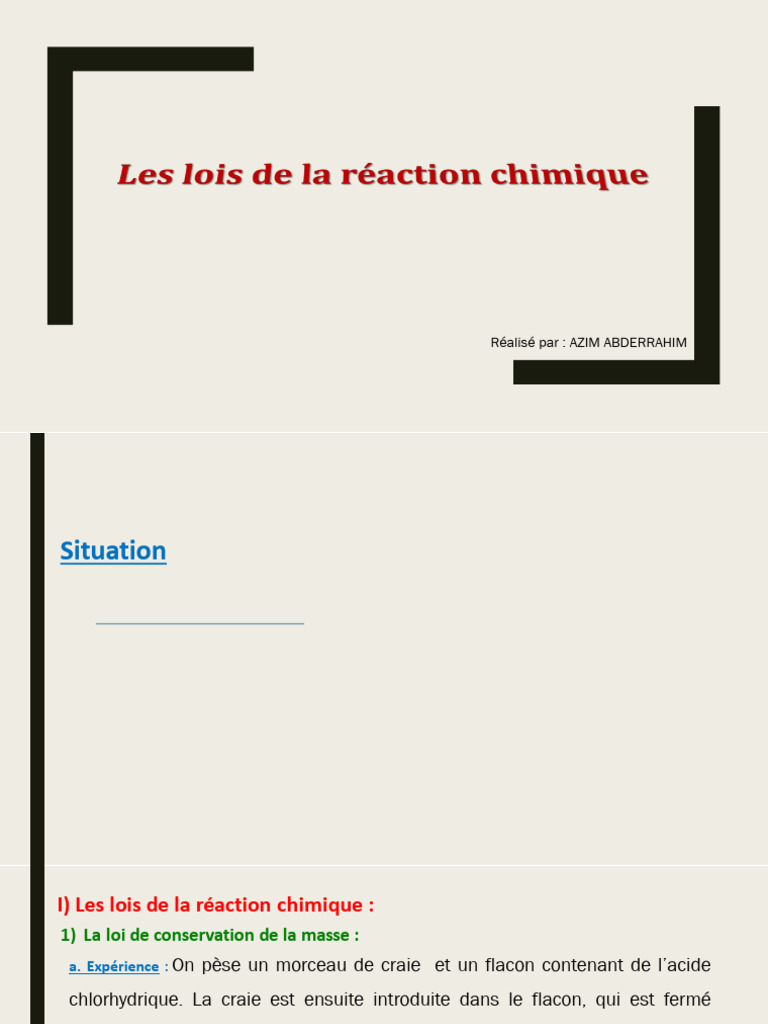 Lois de la réaction chimique | PDF | Substances chimiques | Atomes