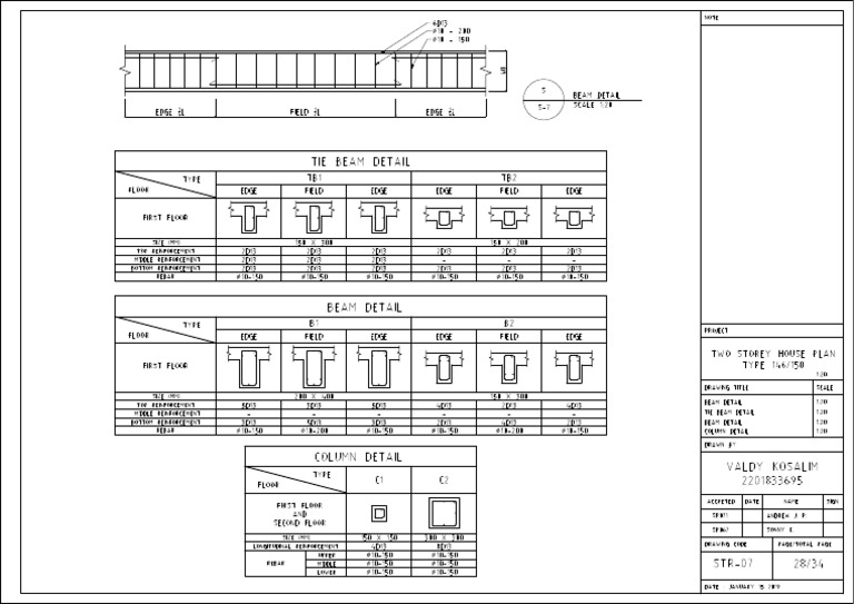 Beam Tie Beam Column Detail (Contoh) | PDF