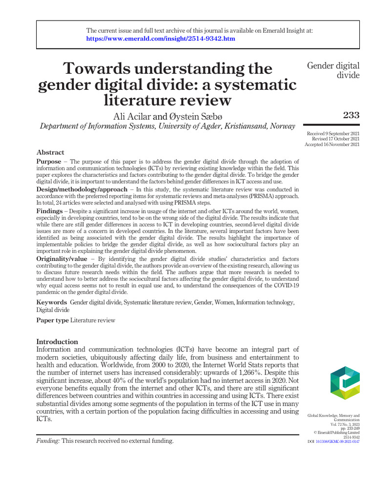 Gender Digital Divide: A Literature Review | PDF | Systematic Review