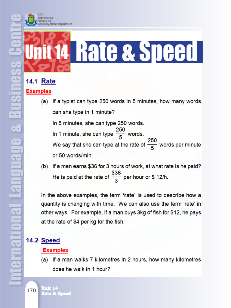 Primary Six Math: Rate & Speed Concepts | PDF | Ratio | Speed