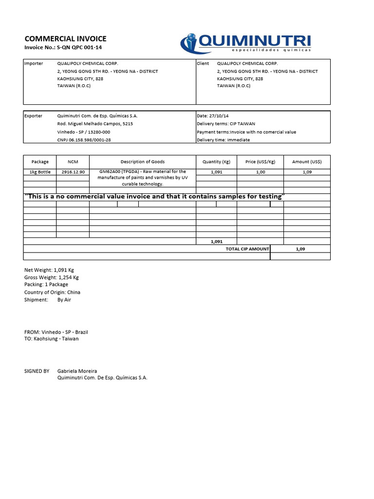 Qualipoly Chemical Corp. Invoice | PDF